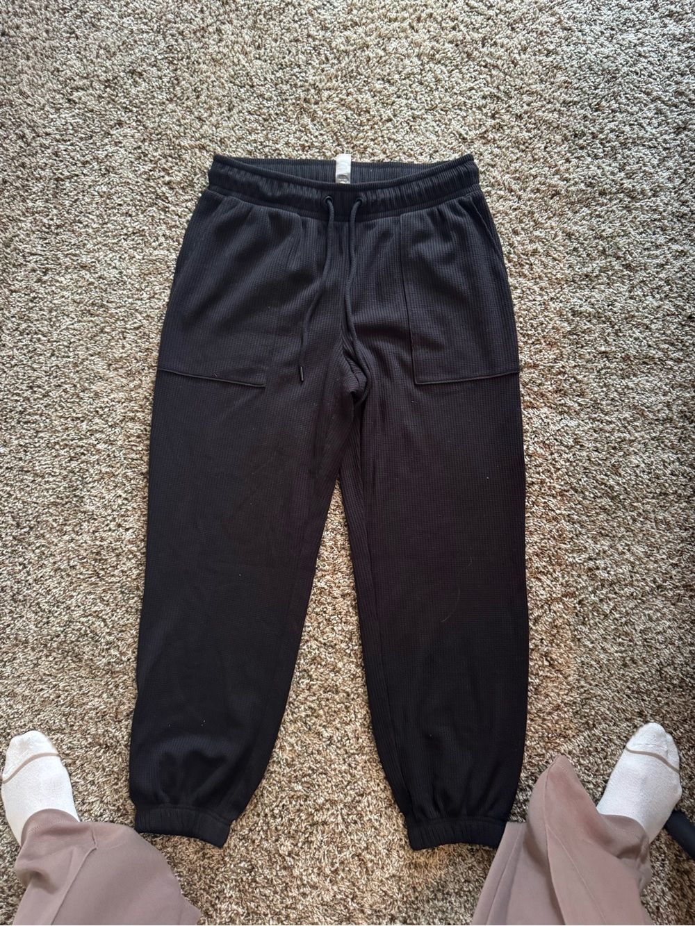 Black Ribbed Drawstring Joggers